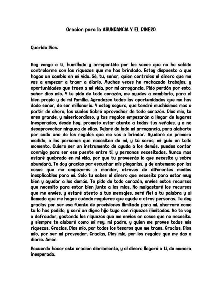 Oracion para La Abundancia y El Dinero | PDF