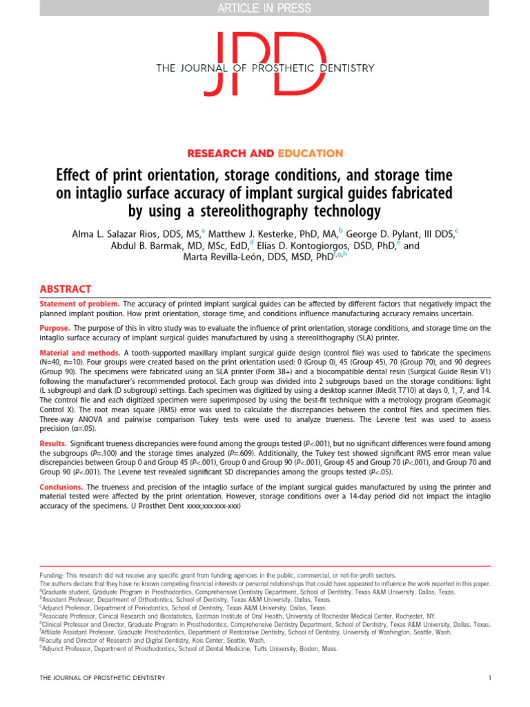 Effect of Print Orientation Storage Conditions and Storag 2023 The ...