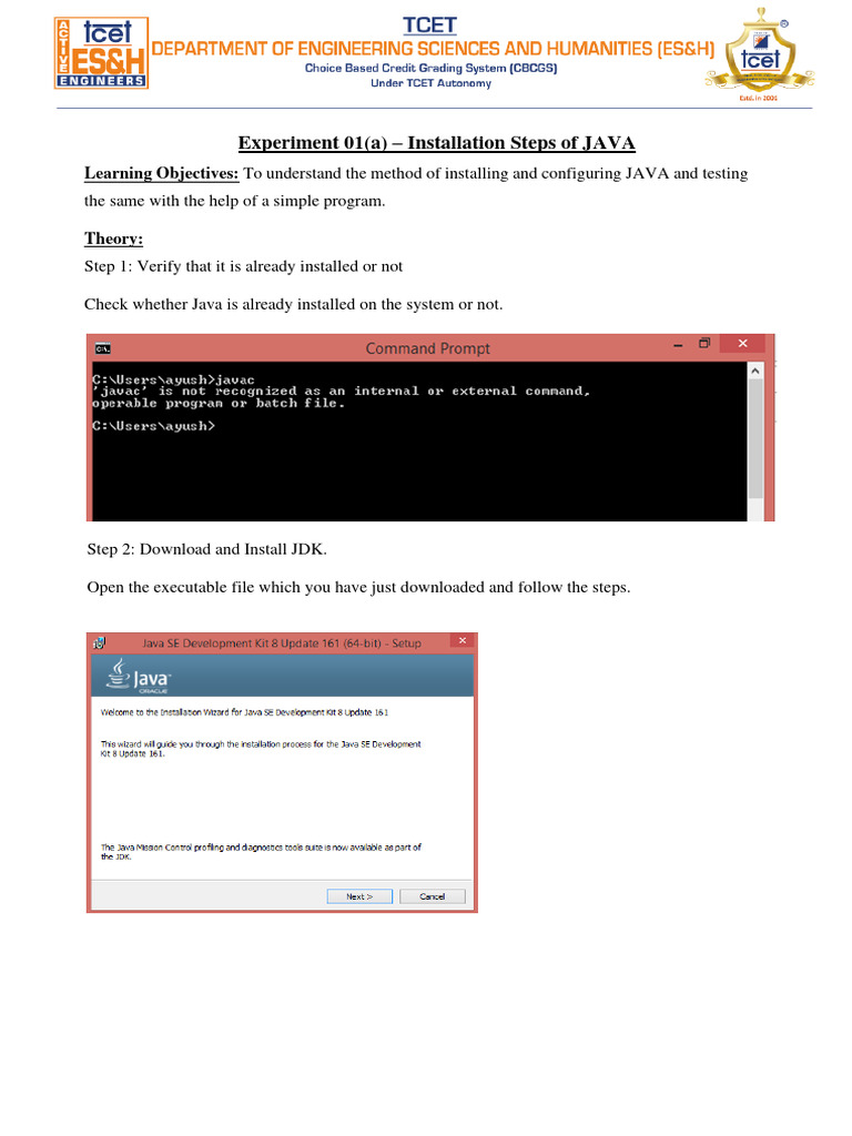 Experiment 01 (A) - Installation Steps of JAVA | PDF | Method (Computer ...