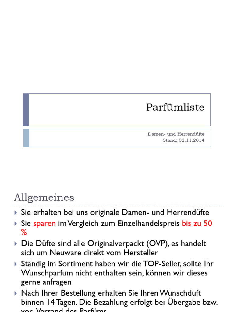 Parfümliste Präsentation 141102 | PDF