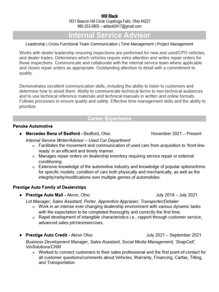 resume 2024 PDF Car Leadership