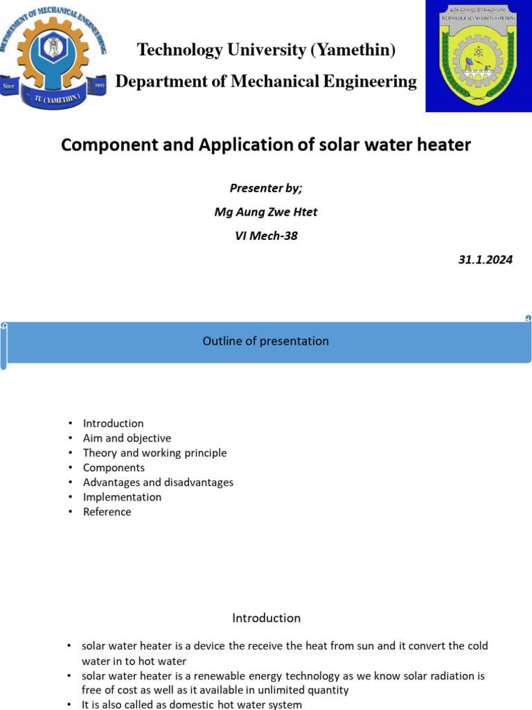 Solar Water Heater: Components & Uses | PDF | Water Heating | Solar Energy