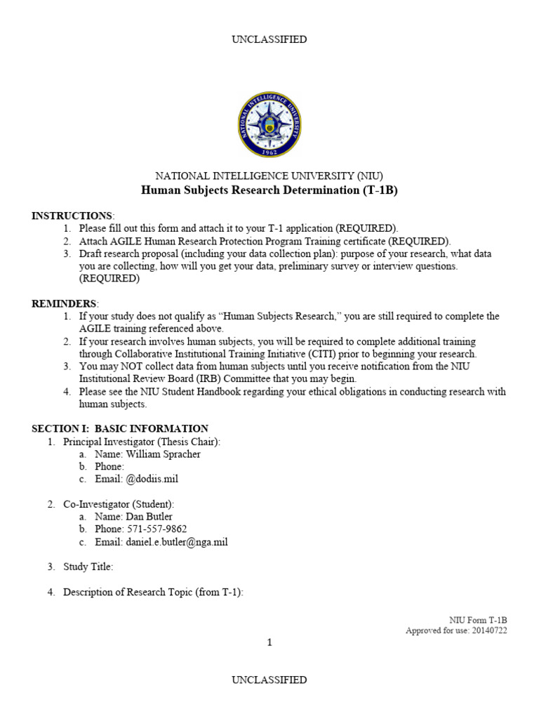 NIU T-1B Form-UnclassifiedTheses (Blank) | PDF | Institutional Review ...