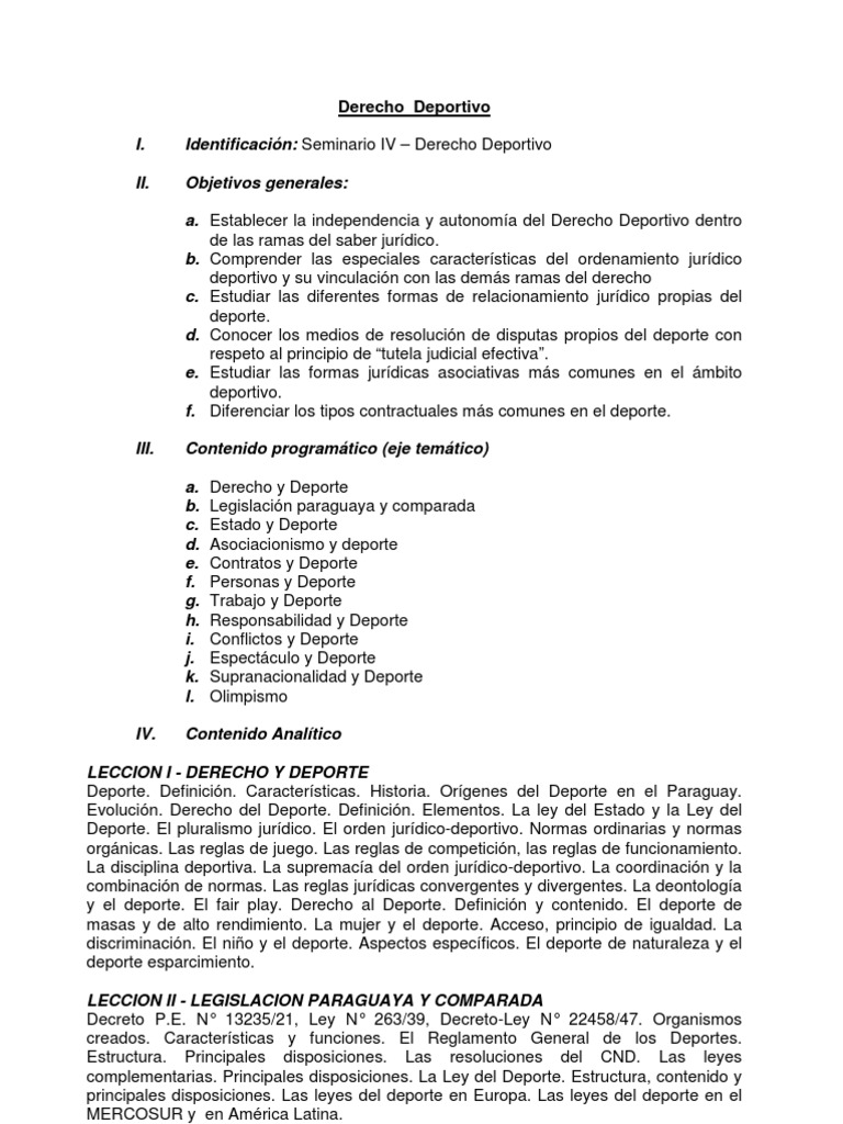 Programa de estudios derecho deportivo pdf deportes federaci n