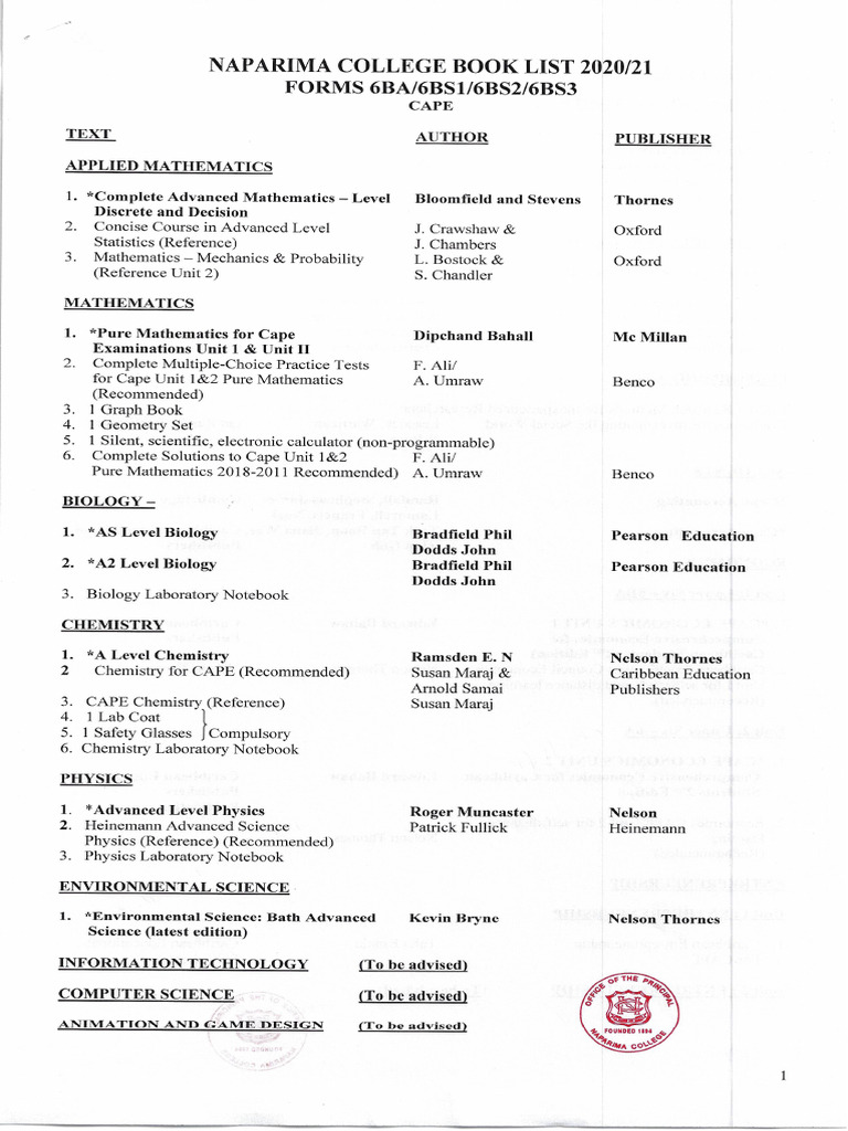 Form 6 Lower 2020 2021 | PDF