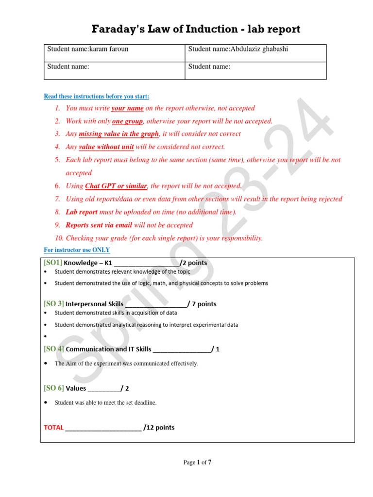 Faraday's Law Lab Report Guidelines | PDF | Inductor | Electrical ...