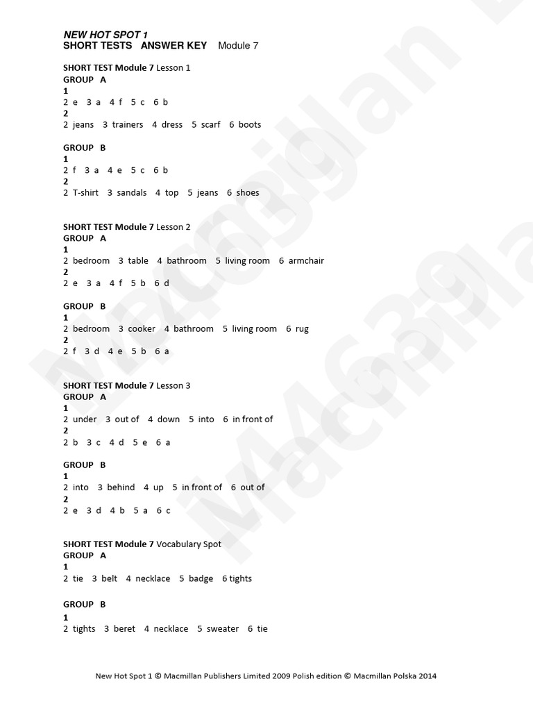 Module 7 Short Test Answer Key | PDF