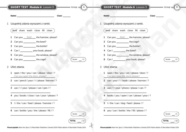 Sprawdzian Z Angielskiego Klasa 4 New Hot Spot New Hot Spot 4 Module 6 Short Test Lesson 3 | PDF