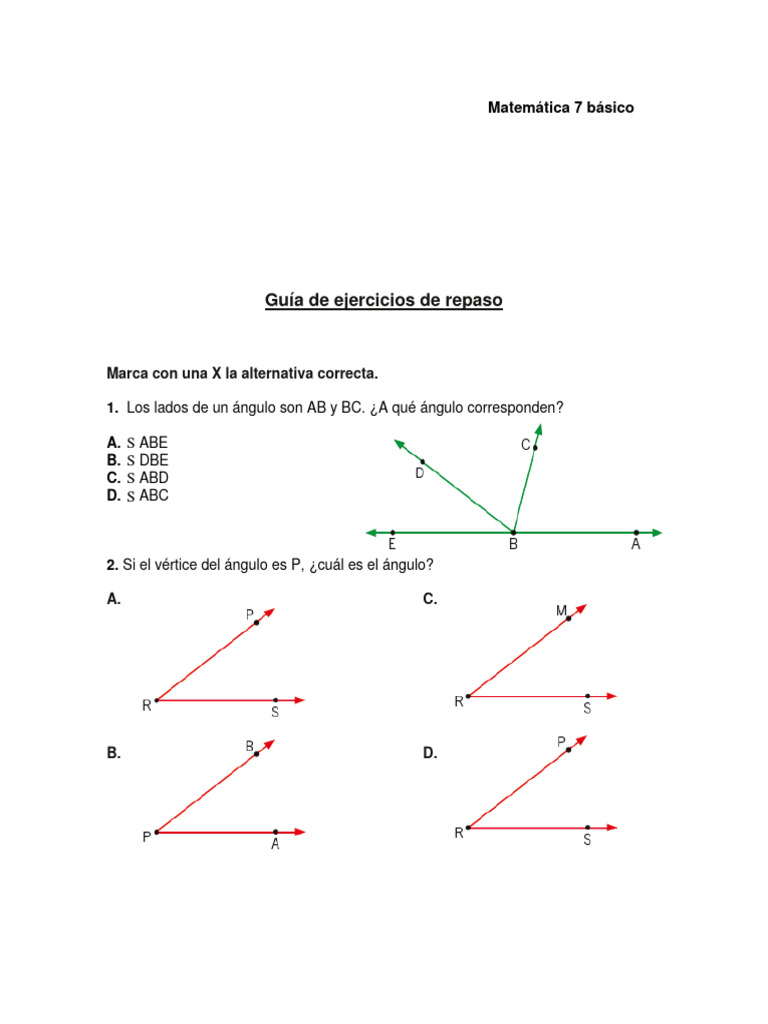 Ejercicios de Ángulos para 7° Básico | PDF | Ángulo | Rotación