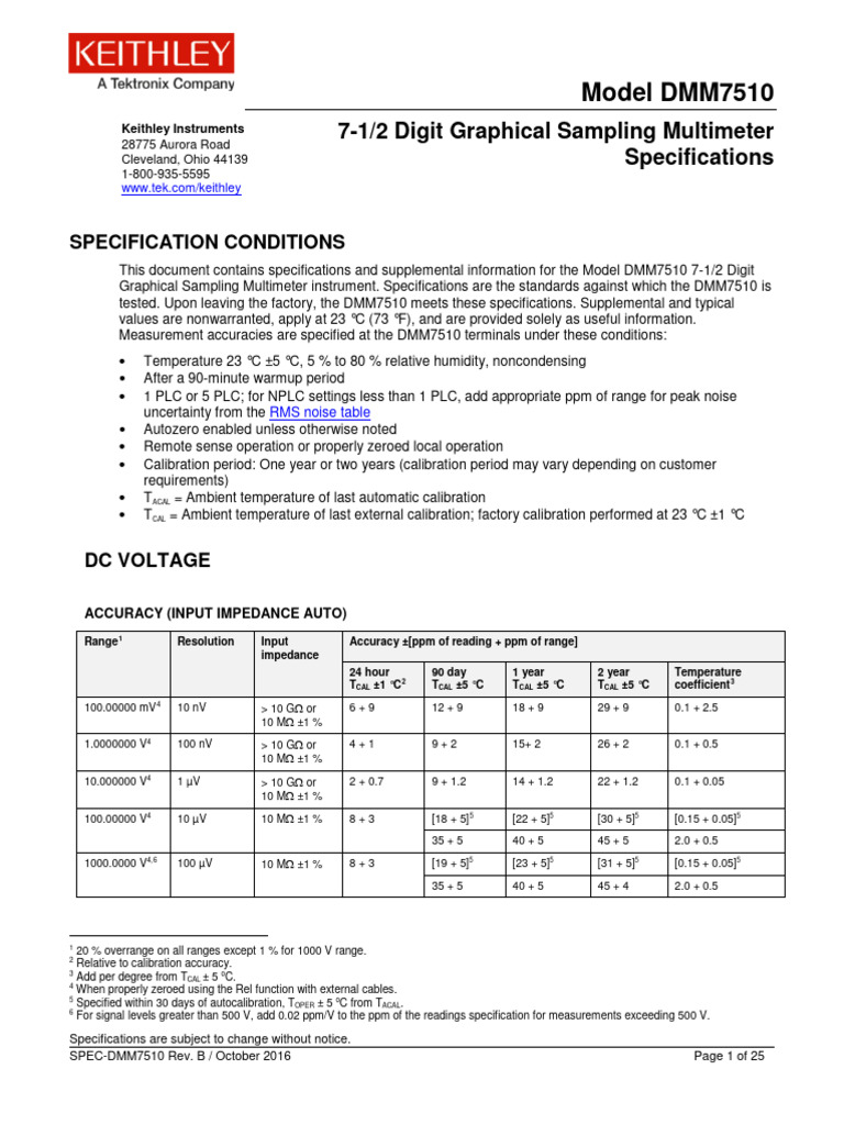 DMM7510 Multimeter Specs & Accuracy | PDF | Bandwidth (Signal ...
