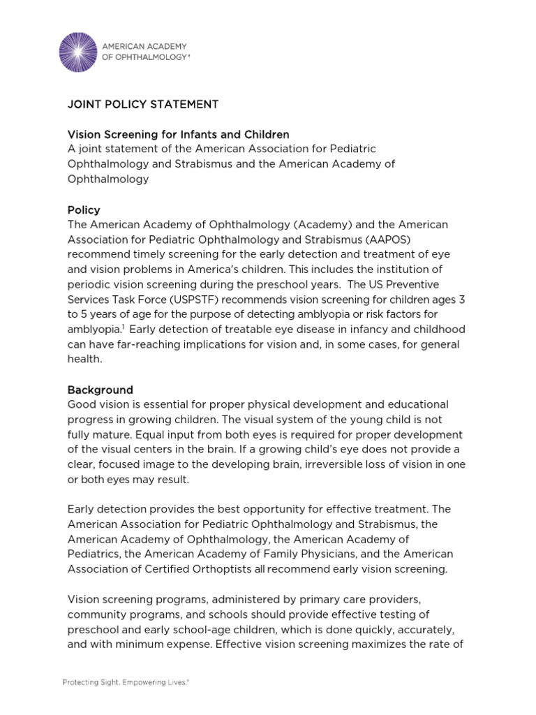 AAP Vision Screening Guidelines for Children | PDF | Myopia | Visual ...