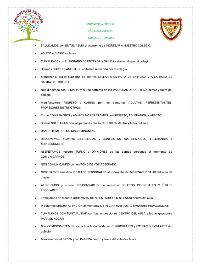 Normas de Convivencia Escolar 2024 | PDF | Salud y bienestar