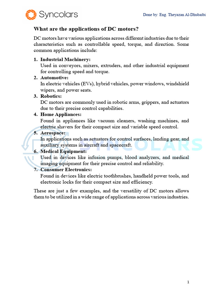 DC Motor Applications | PDF | Electric Motor | Direct Current