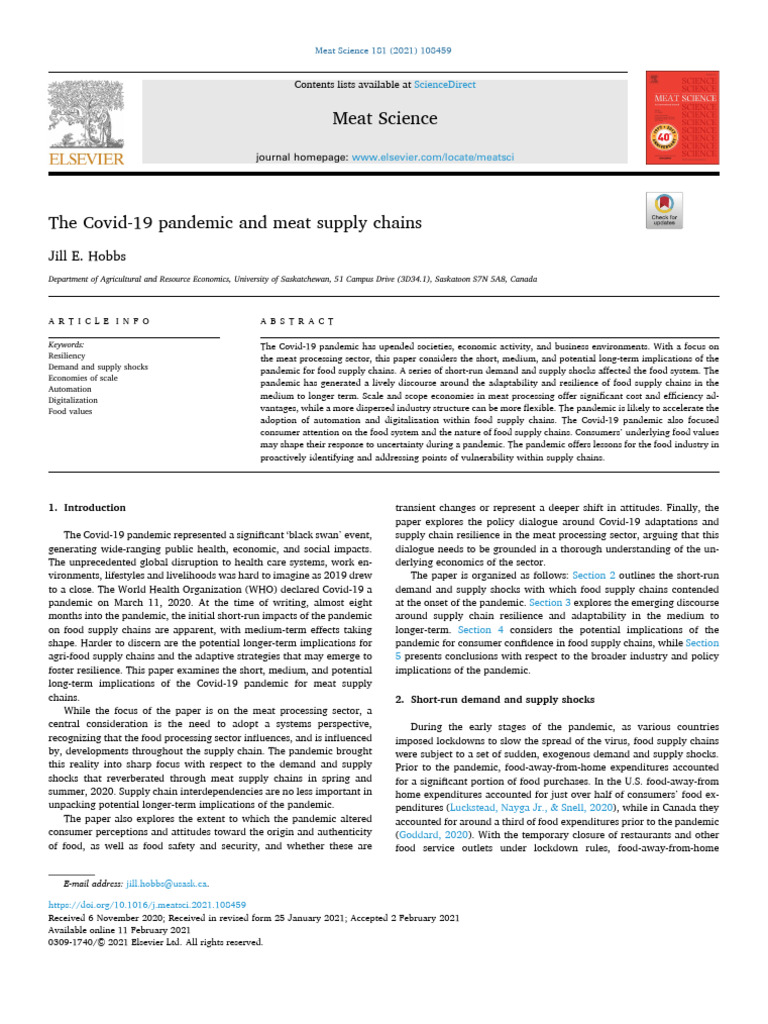 Covid-19 Impact on Meat Supply Chains | PDF | Supply Chain | Food Security