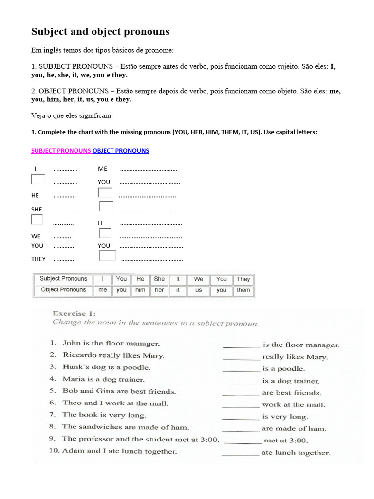 Aula - Object Pronouns 8 Ano | PDF