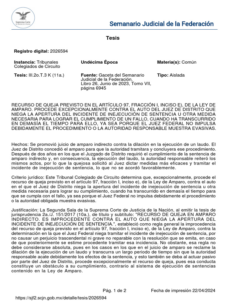 Tes Is 2026594 | PDF | Sentencia (ley) | Caso de ley