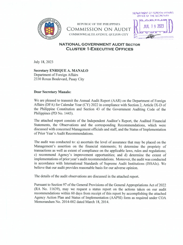 01-DFA2022 Transmittal Letter | PDF
