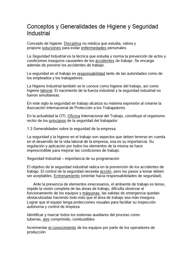 Conceptos de Higiene y Seguridad Industrial | PDF | Valores | Higiene