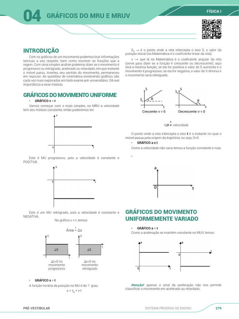 Gráficos de MRU e MRUV na Cinemática | PDF | Velocidade | Física