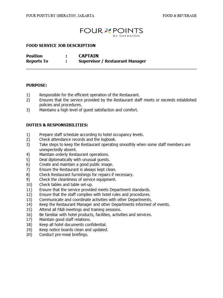 Food Service Job Description Download Free PDF Waiting Staff