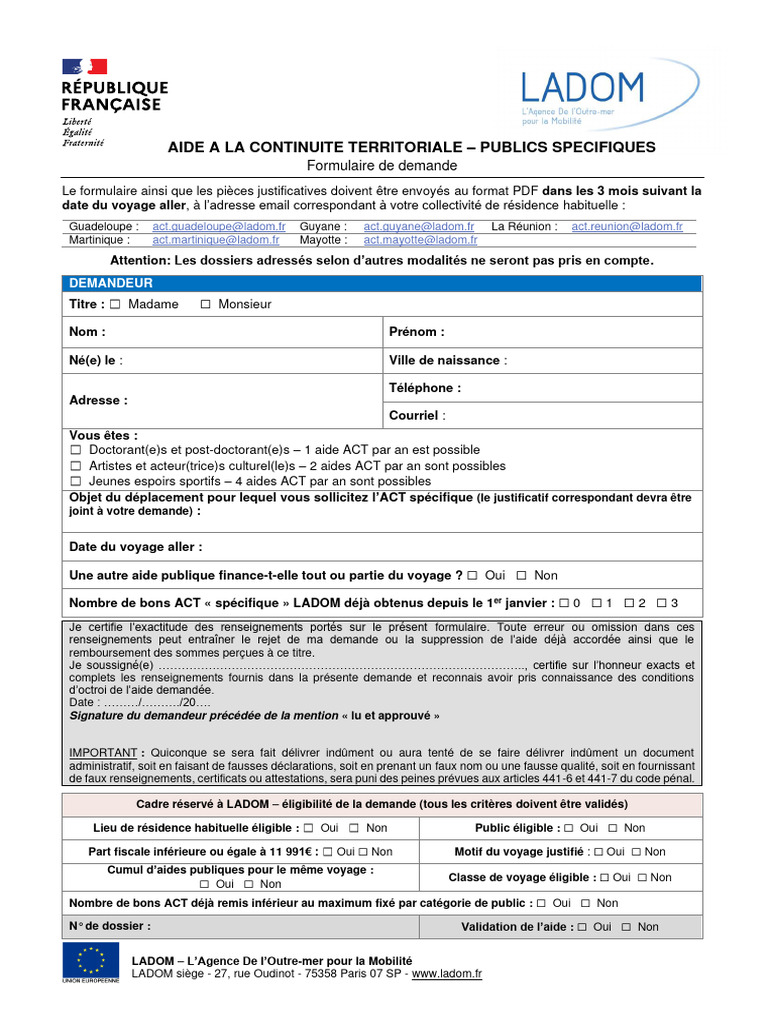 Formulaire d'aide ACT 2025 LADOM | PDF | Politique | Sciences sociales