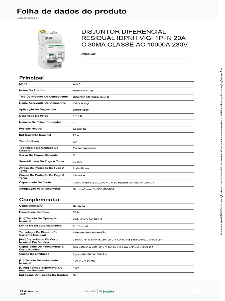 Disjuntor Diferencial Acti9 IDPN Vigi 20A | PDF | Engenharia Elétrica