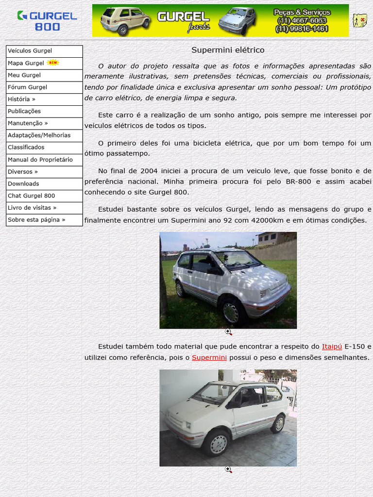 Supermini Elétrico - Gurgel 800 | PDF | Motores | Carro