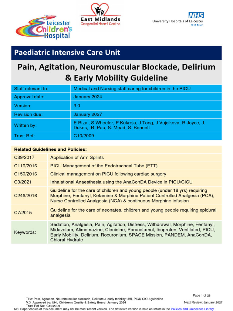 PICU Pain and Delirium Management Guide | PDF | Intensive Care Medicine ...