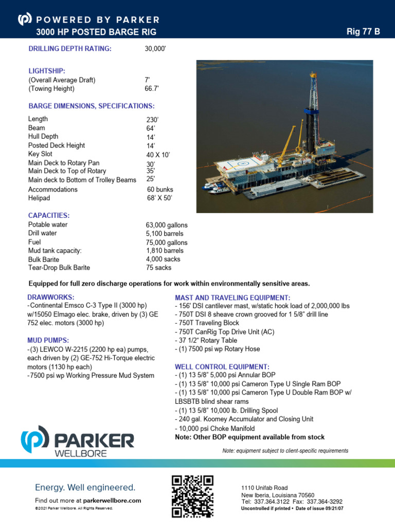 3000 HP Barge Rig Specifications | PDF