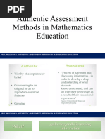 Authentic Assessment Methods in Mathematics Education