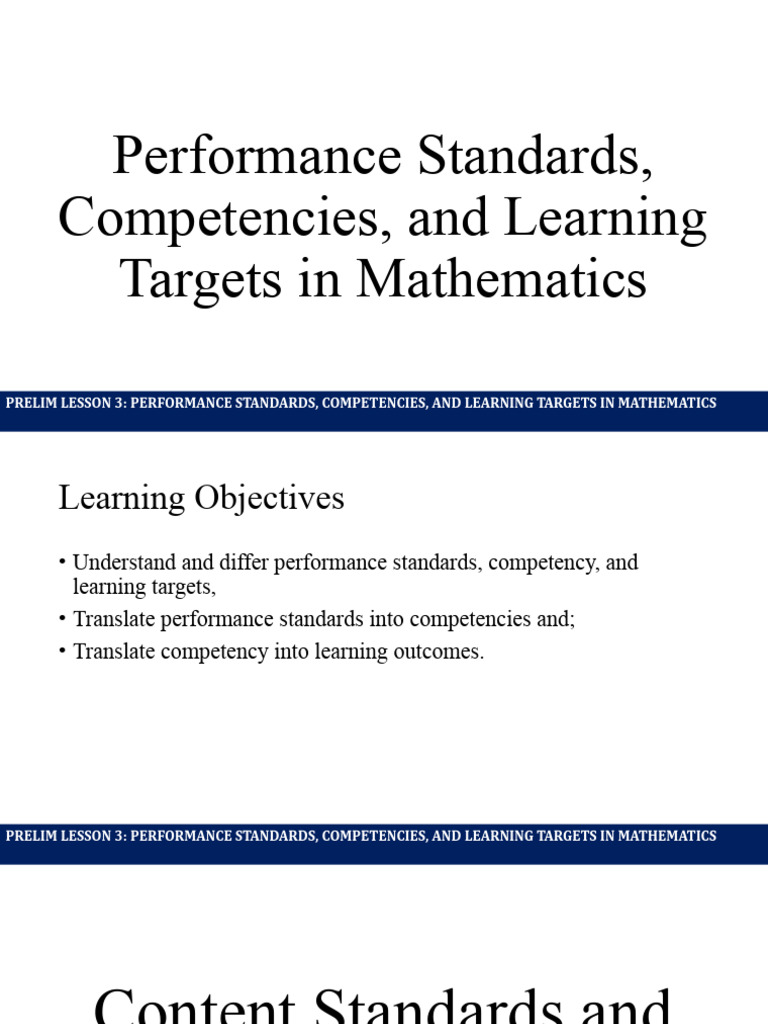 Mathematics Performance Standards Overview | PDF | Learning | Mathematics