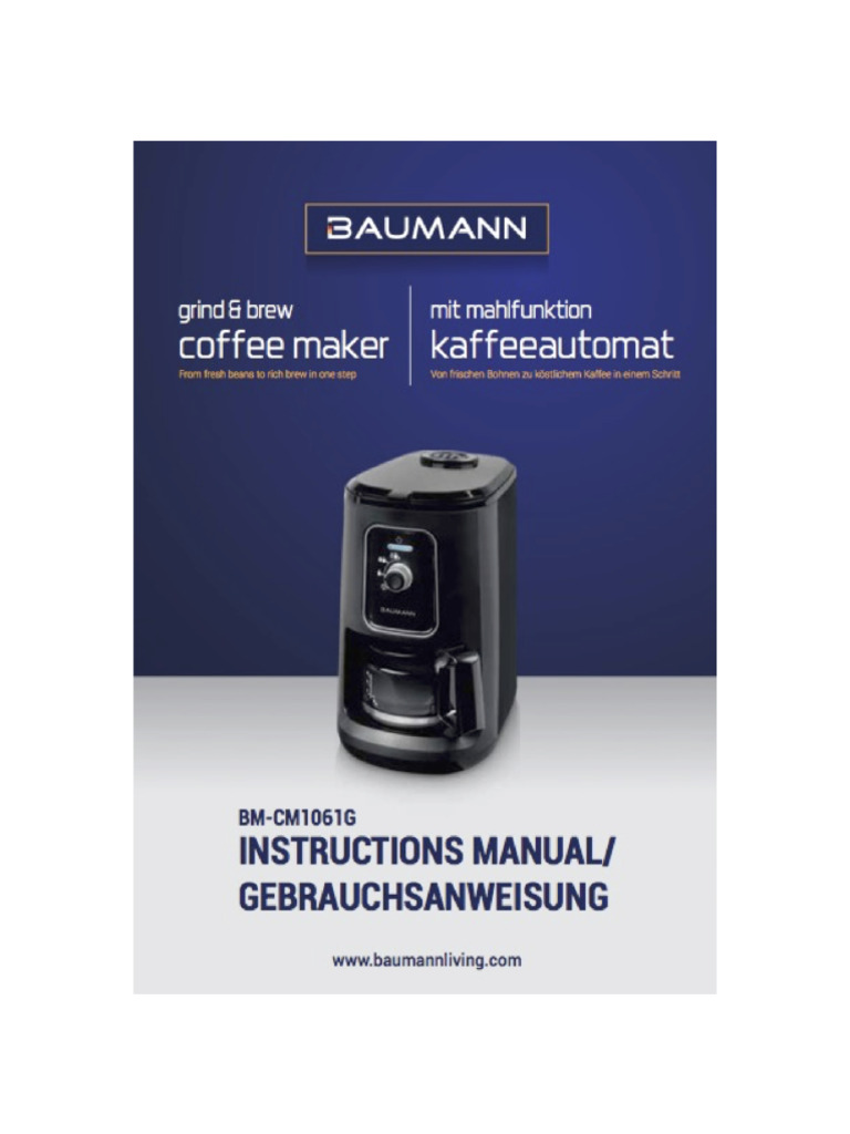 Baumann Grind and Brew BM1061G User Manual PDF