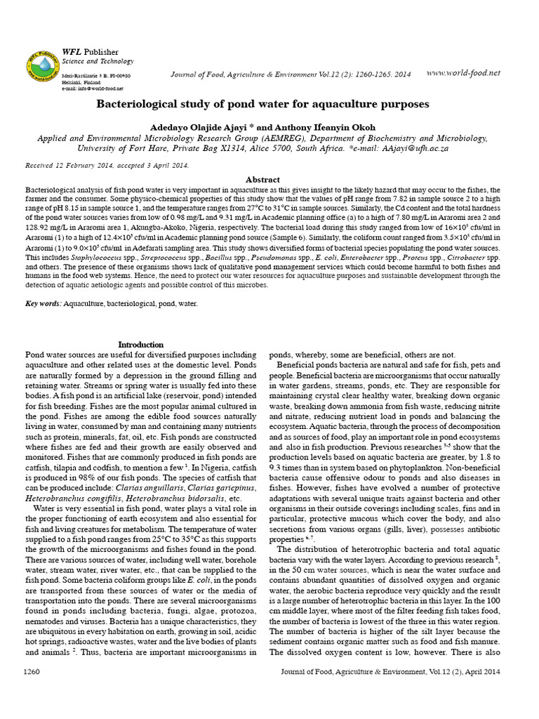 Bacteriological Analysis of Pond Water | PDF | Bacteria | Catalase