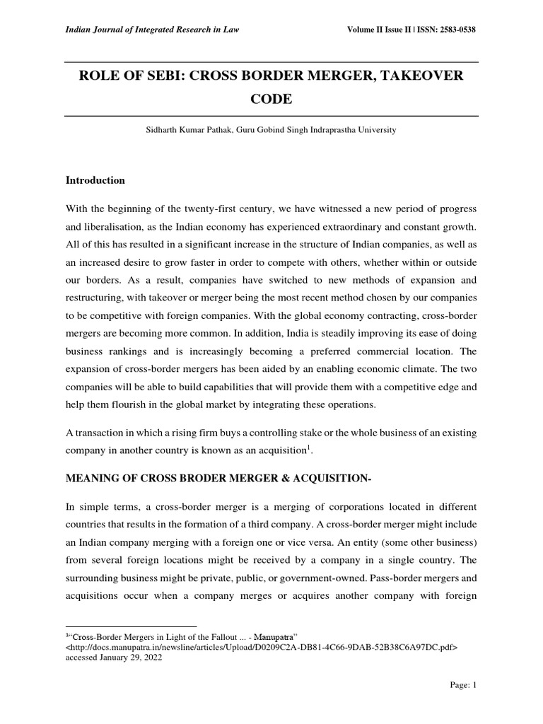 SEBI's Role in Cross-Border Mergers | PDF | Mergers And Acquisitions ...