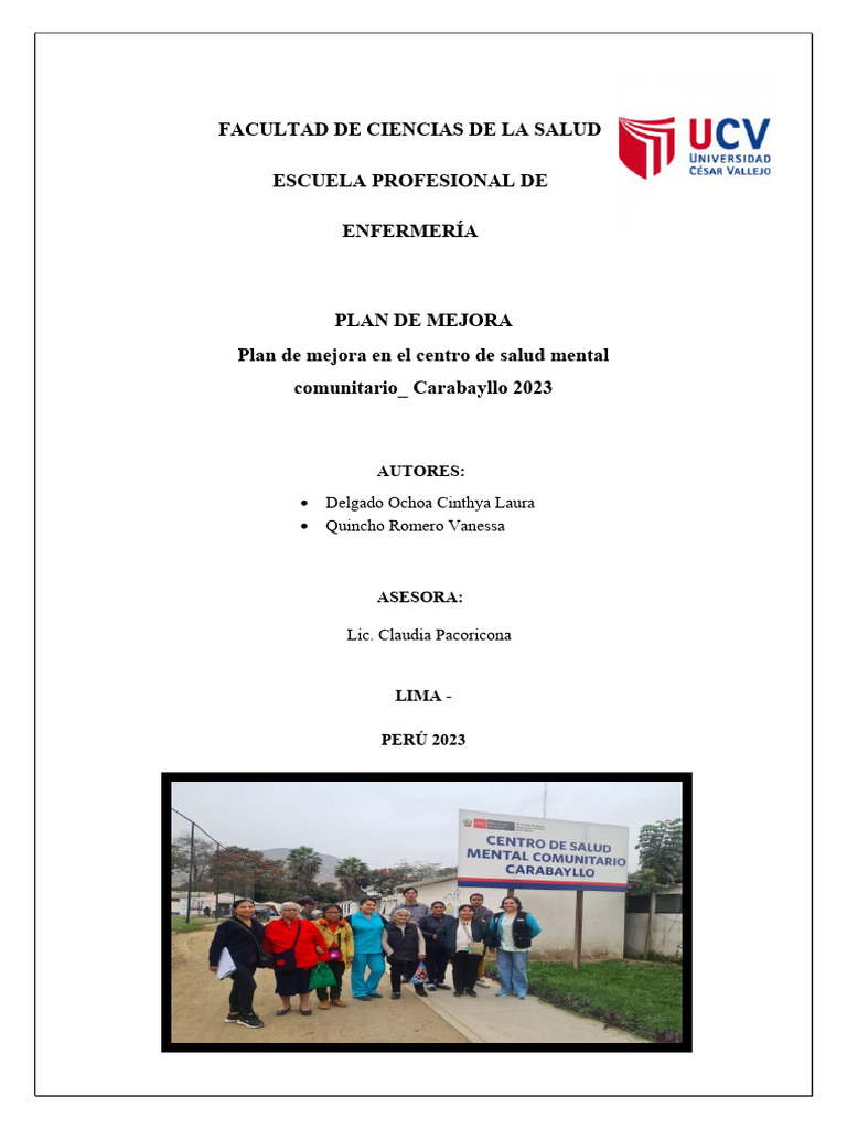 Plan de Mejora en Salud Mental 2023 | PDF | Salud mental | Depresión ...