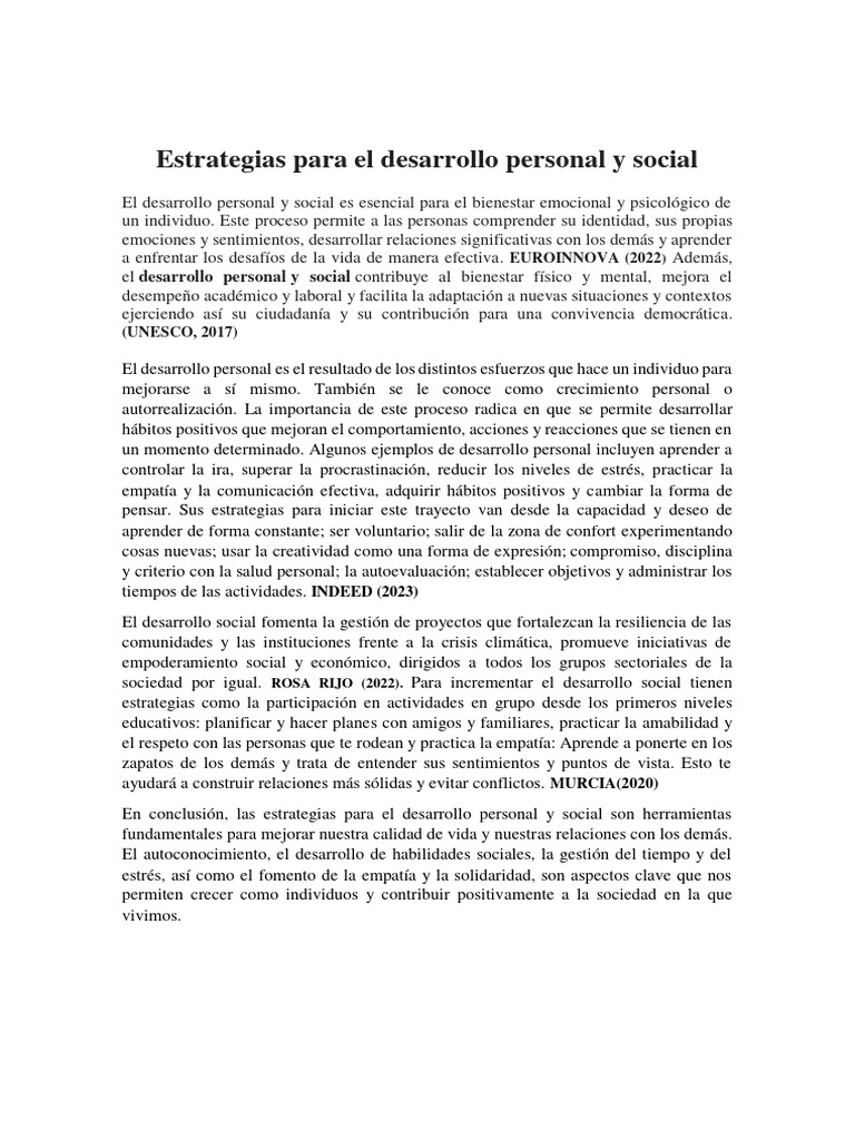 Estrategias para el Desarrollo Personal y Social | PDF | Desarrollo ...