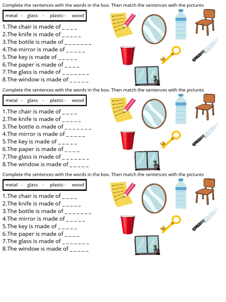 Complete Sentences with Material Words | PDF
