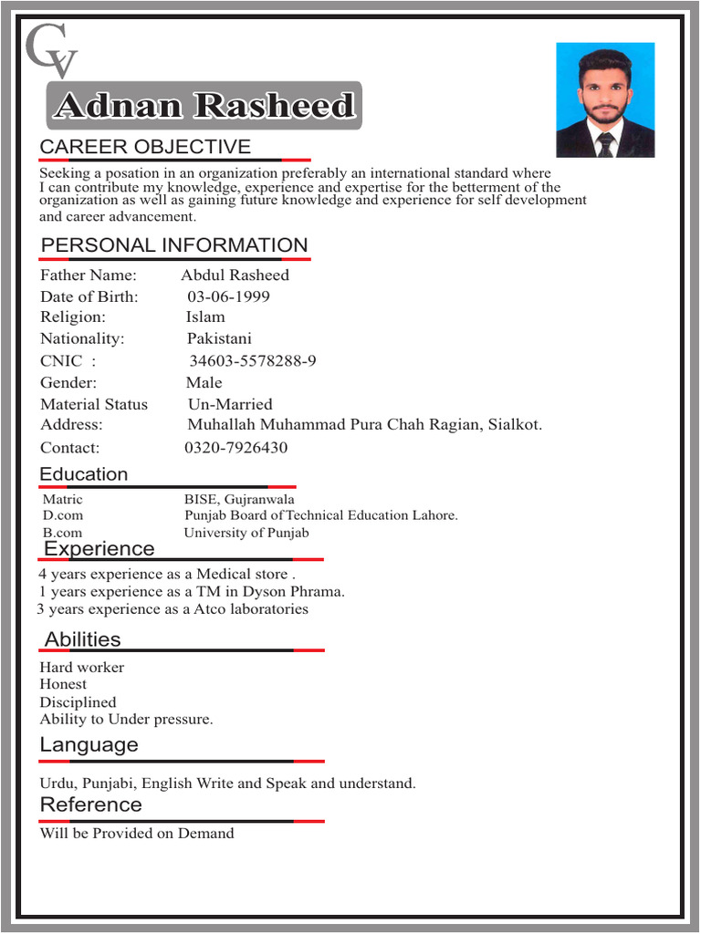 Resume of Adnan Rasheed - Medical Store Experience | PDF
