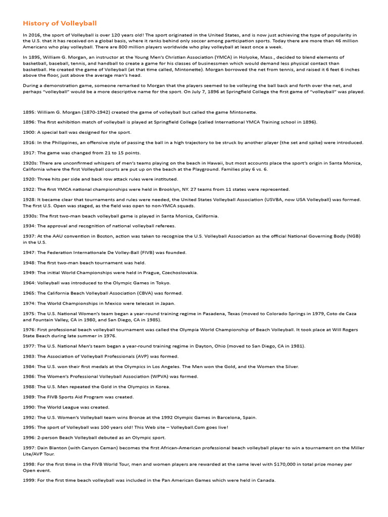 History Of Volleyball Pdf Volleyball Sports Rules And Regulations