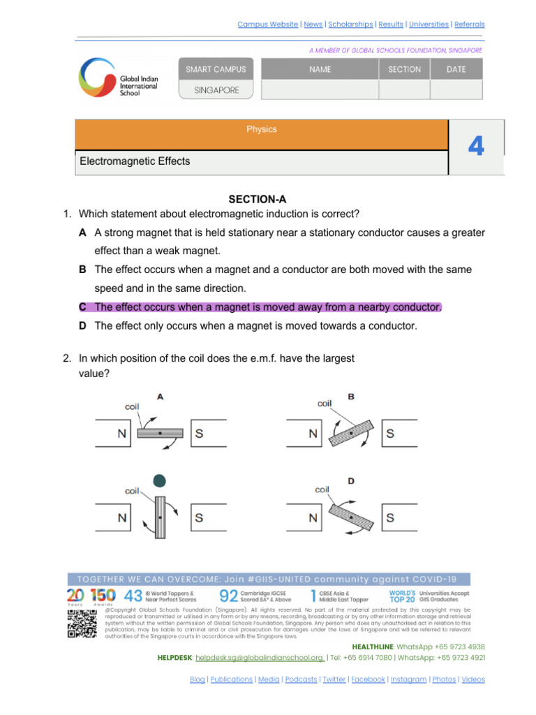 Electromagnetic Effects In Physics Pdf Magnet Inductor