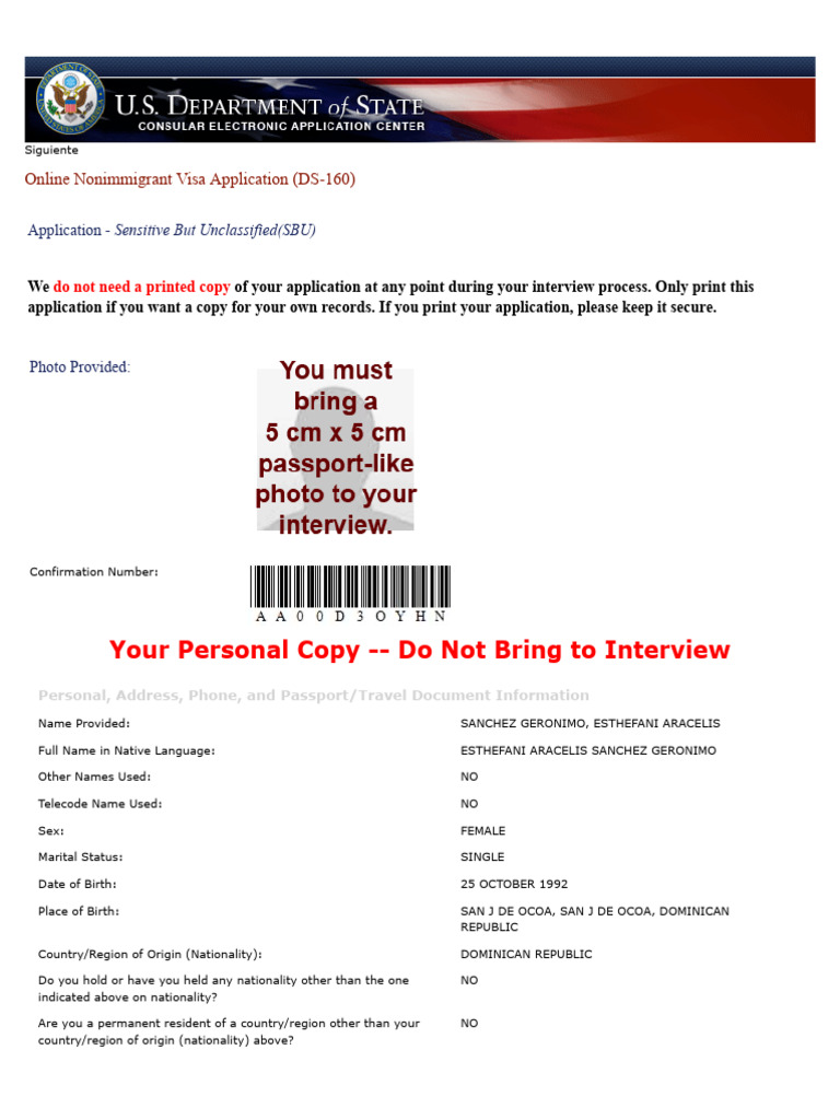 Consular Electronic Application Center Print Ap PDF Passport
