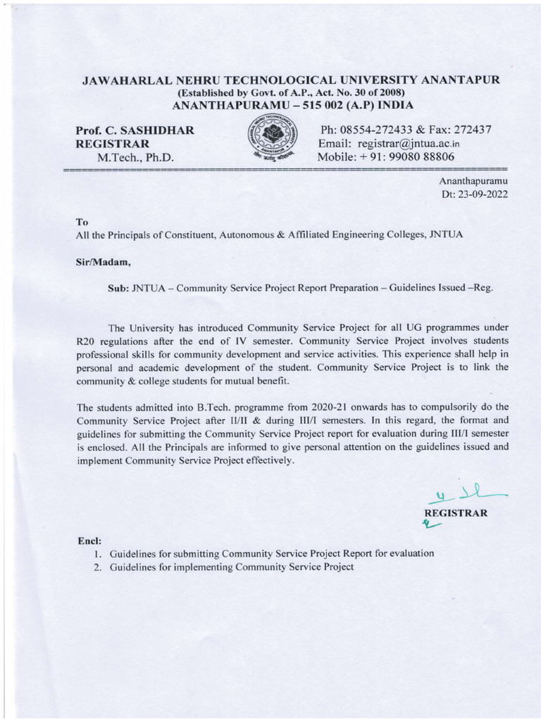 JNTUA Community Service Project Guidelines | PDF | Learning