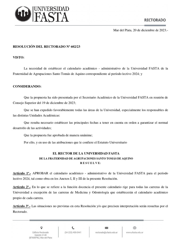 Calendario Académico 2024 UFASTA | PDF