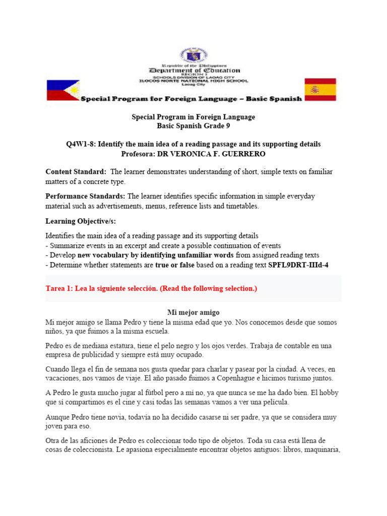 Identificación de Ideas en Español 9º | PDF