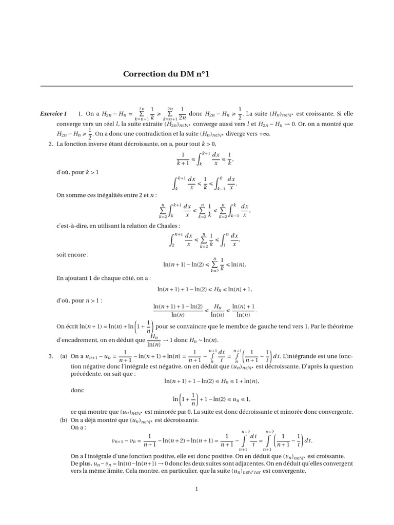 Correction DM n°1 : Analyse et Convergence | PDF | Analyse complexe ...