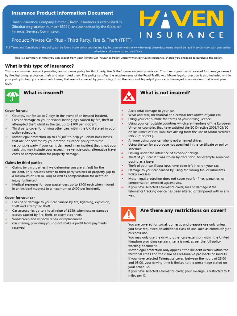 Private Car Insurance Overview: TPFT Policy | PDF | Vehicle Insurance ...
