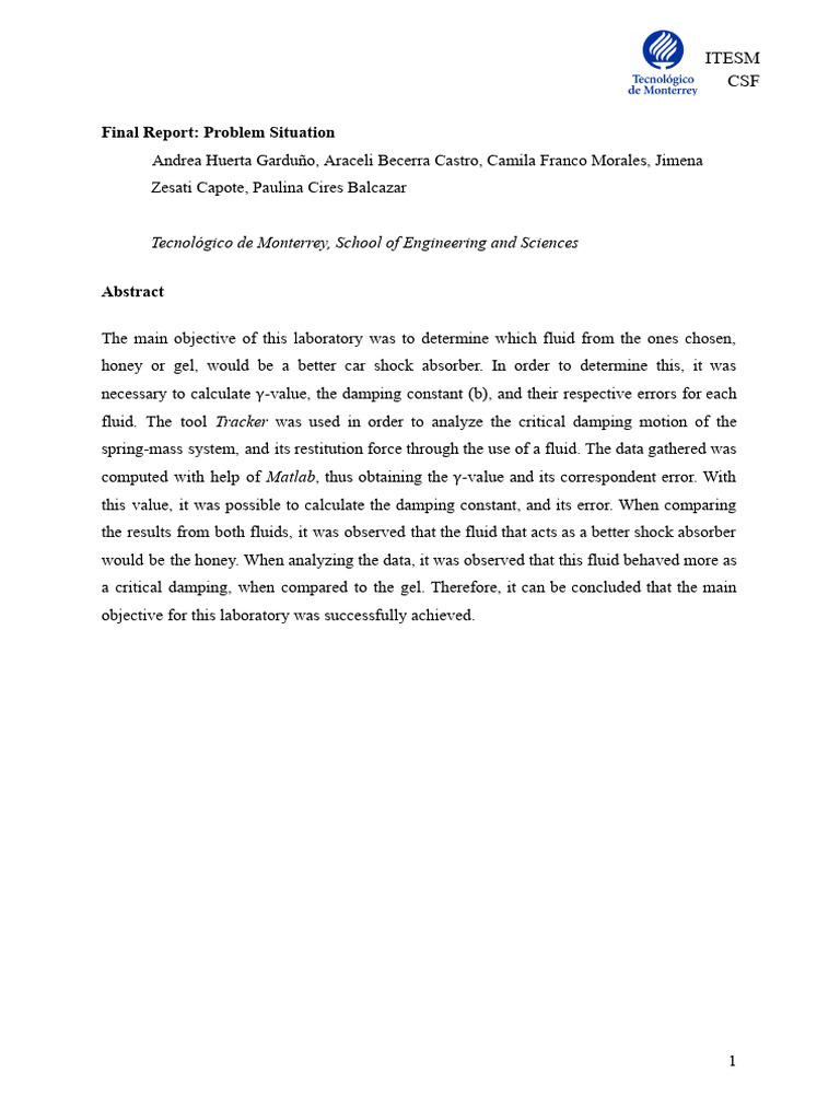 Problem Situation Final Report- C-2 | PDF | Damping | Oscillation