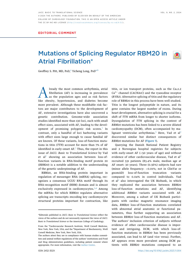 RBM20 Mutations Linked to Atrial Fibrillation | PDF | Alternative ...