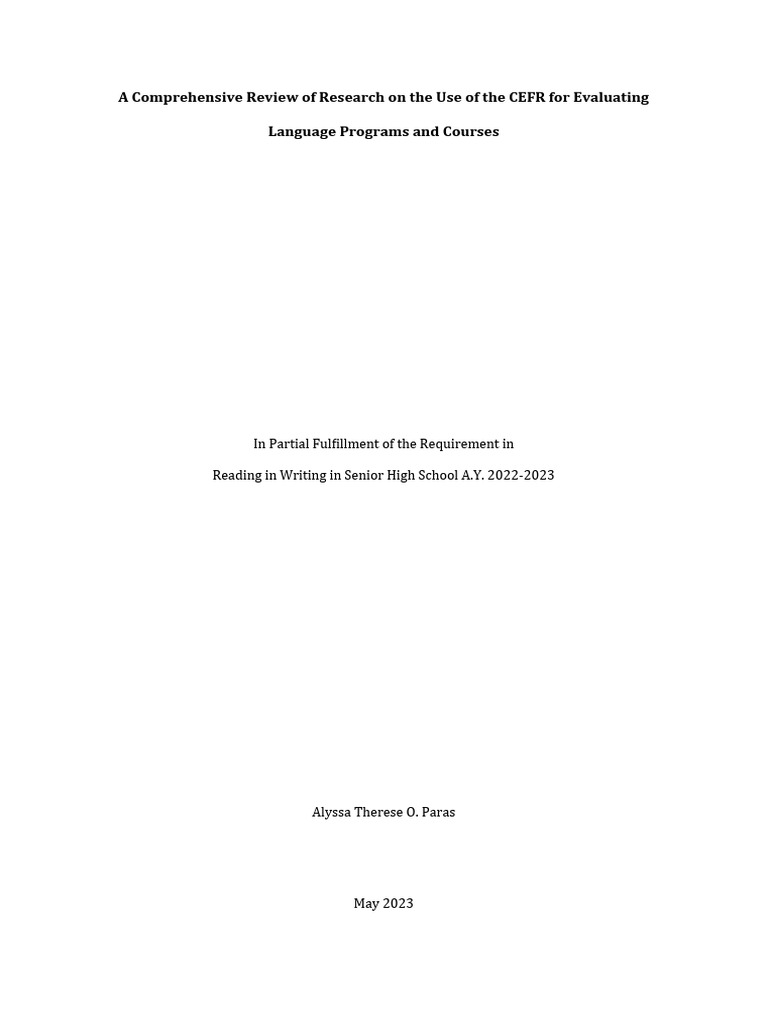 A Comprehensive Review of Research On The Use of The CEFR For ...