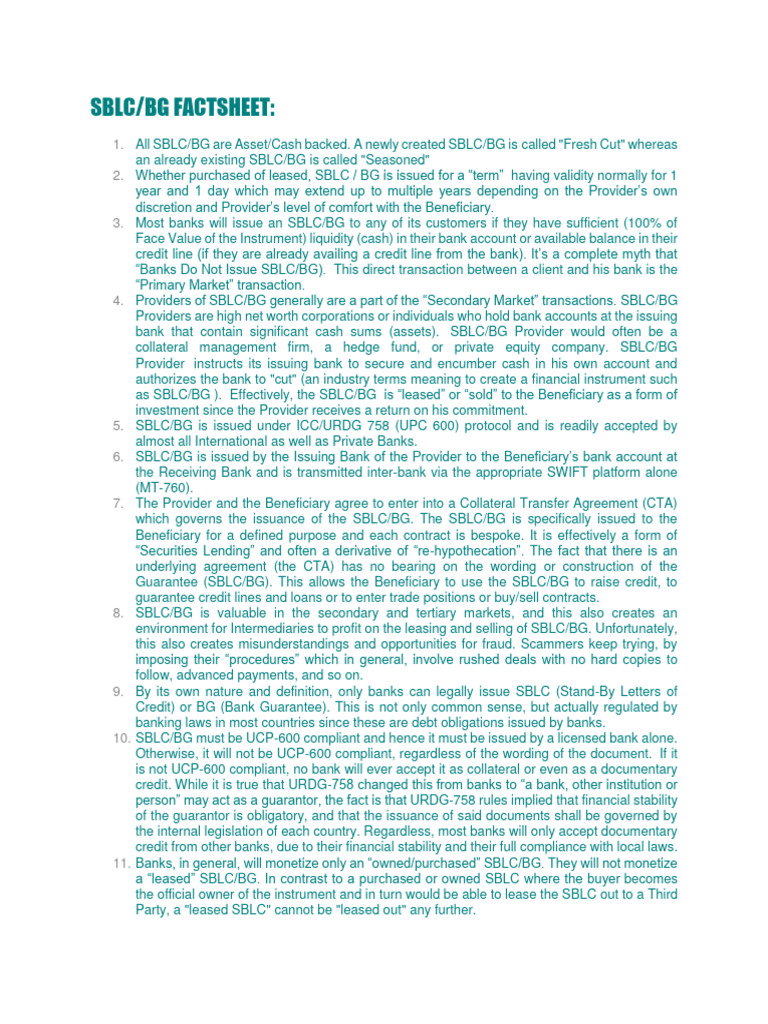 SBLC | PDF | Letter Of Credit | Banks